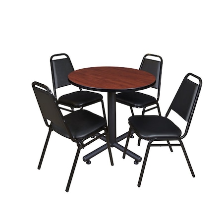 Kobe Kobe Round Table & Chair Set, Wood, Metal, Vinyl Top, Cherry TKB30RNDCH29BK